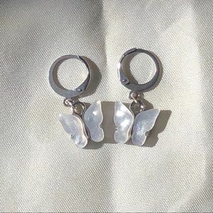 white butterfly charm earrings